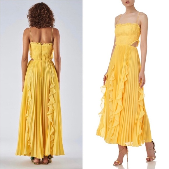 AMUR Pleated Chiffon Square Neck Sleeveless Side Cutout Ruffled Maxi Gown 6 - Picture 6 of 13